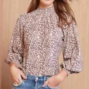 Nation LTD Animal Print "Melanie" Smocked Peasant Tee
